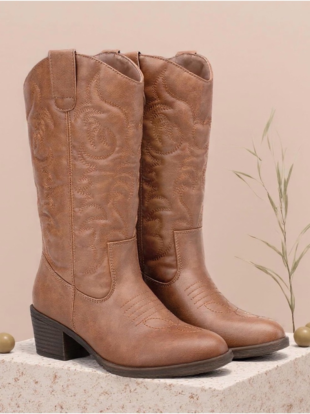 Classic Tan Western Mid-Calf Boots - Women